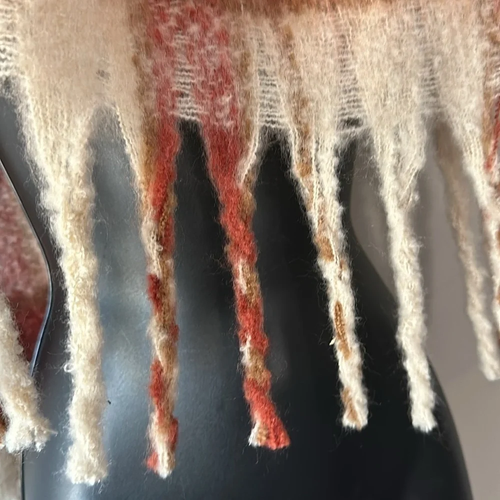 29 Palms Plaid Fringe Scarf muted red orange blanket scarf NWT